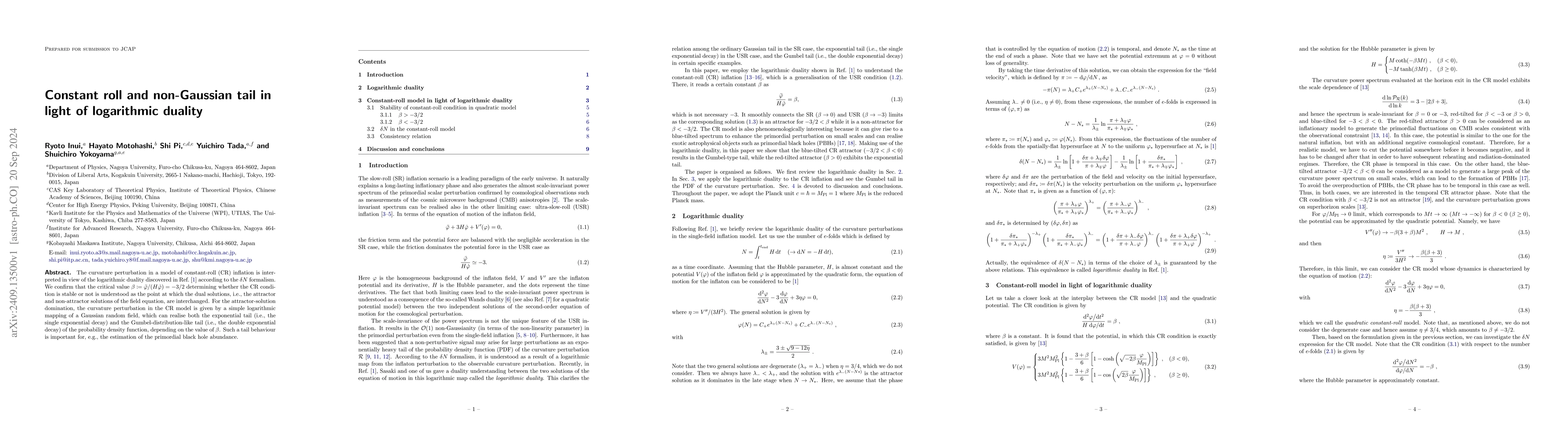 Thumbnail for Constant roll and non-Gaussian tail in light of logarithmic duality