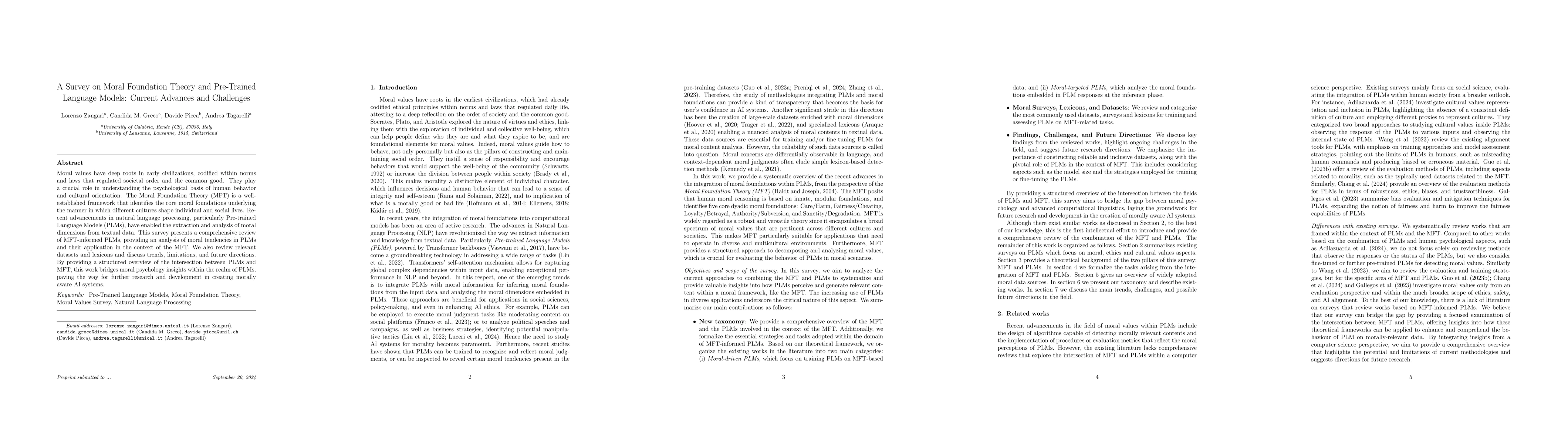 Thumbnail for A Survey on Moral Foundation Theory and Pre-Trained Language Models:
  Current Advances and Challenges