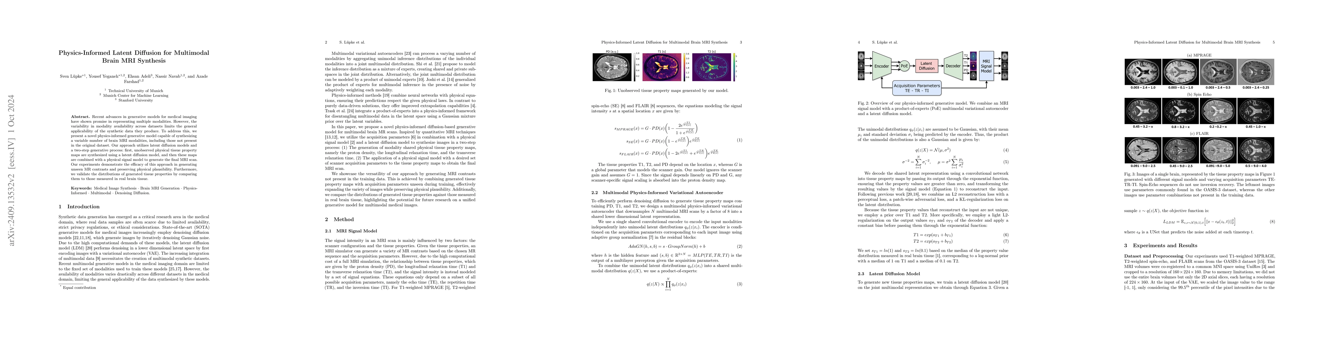 Thumbnail for Physics-Informed Latent Diffusion for Multimodal Brain MRI Synthesis