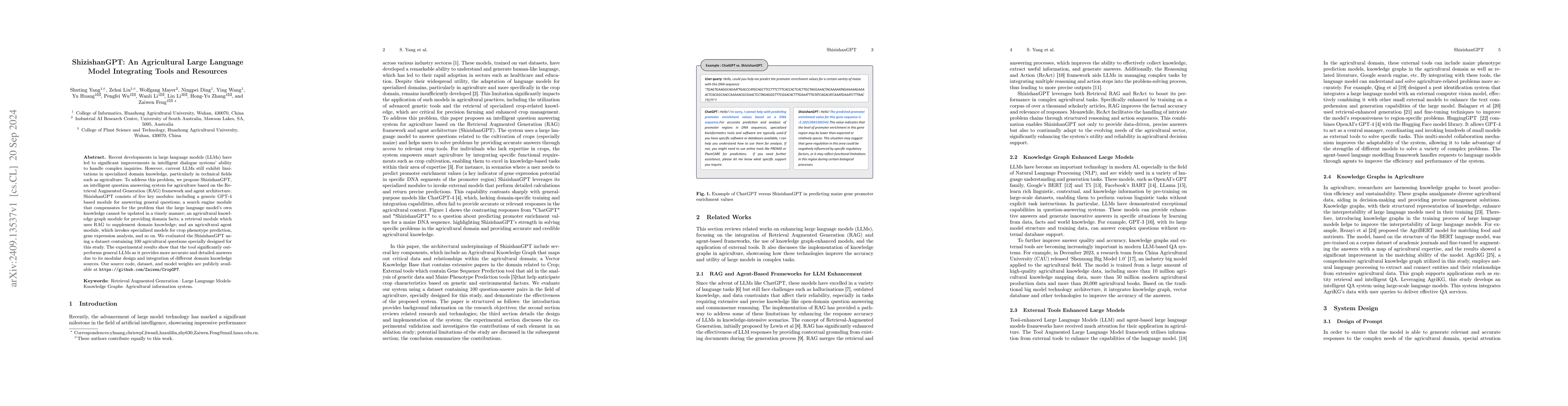Thumbnail for ShizishanGPT: An Agricultural Large Language Model Integrating Tools and
  Resources