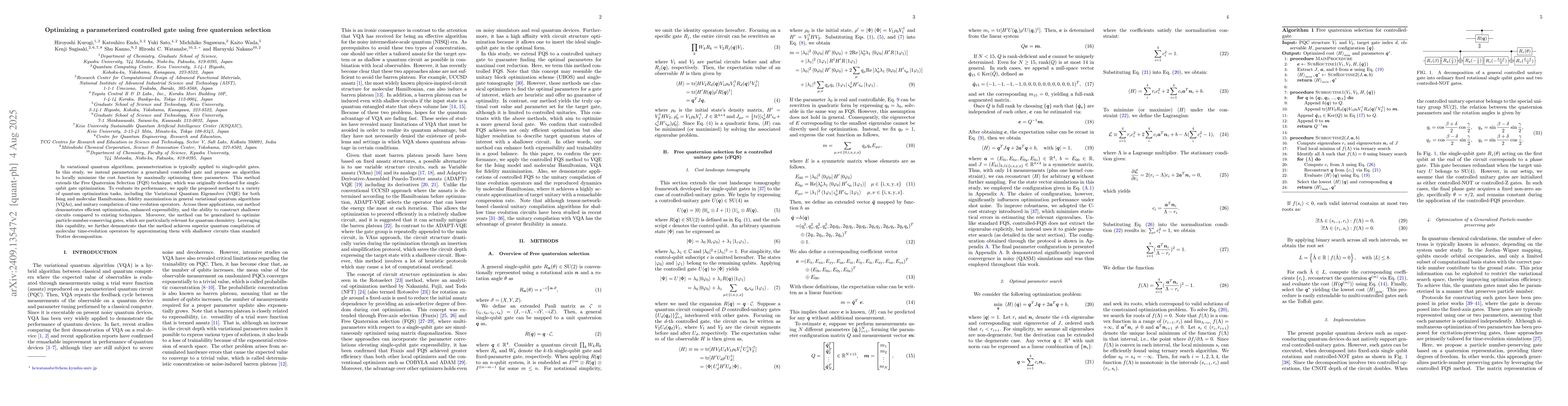 Thumbnail for Optimizing a parameterized controlled gate using Free Quaternion
  Selection