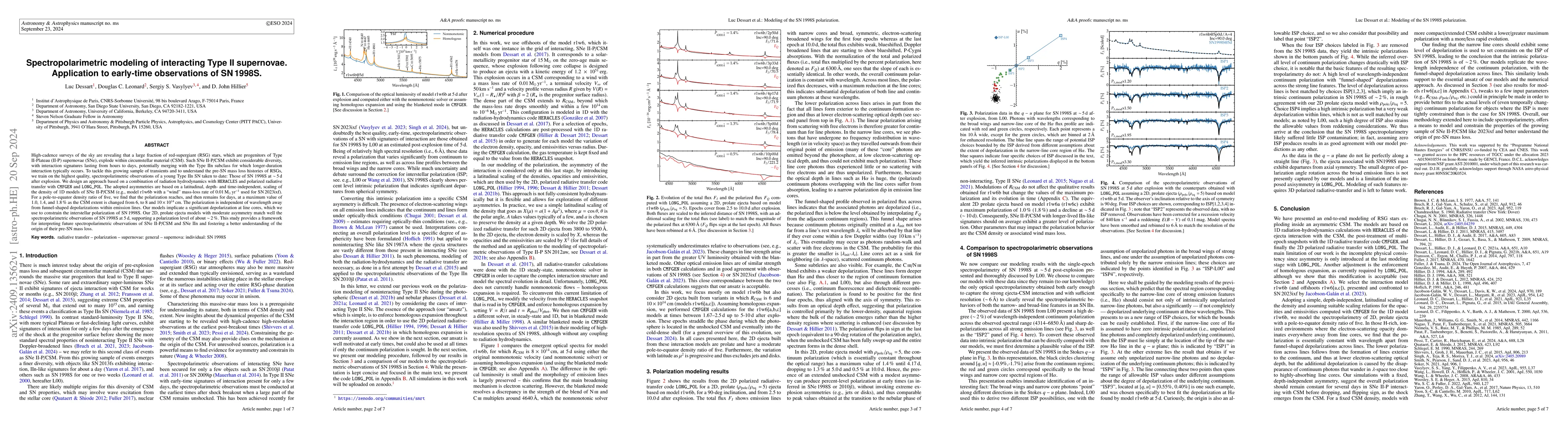 Thumbnail for Spectropolarimetric modeling of interacting Type II supernovae.
  Application to early-time observations of SN1998S