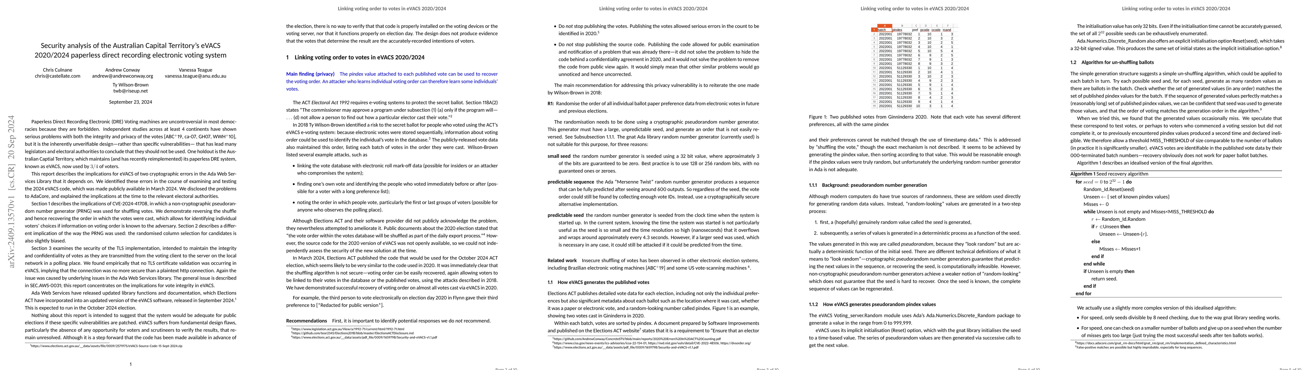 Thumbnail for Security analysis of the Australian Capital Territory's eVACS 2020/2024
  paperless direct recording electronic voting system