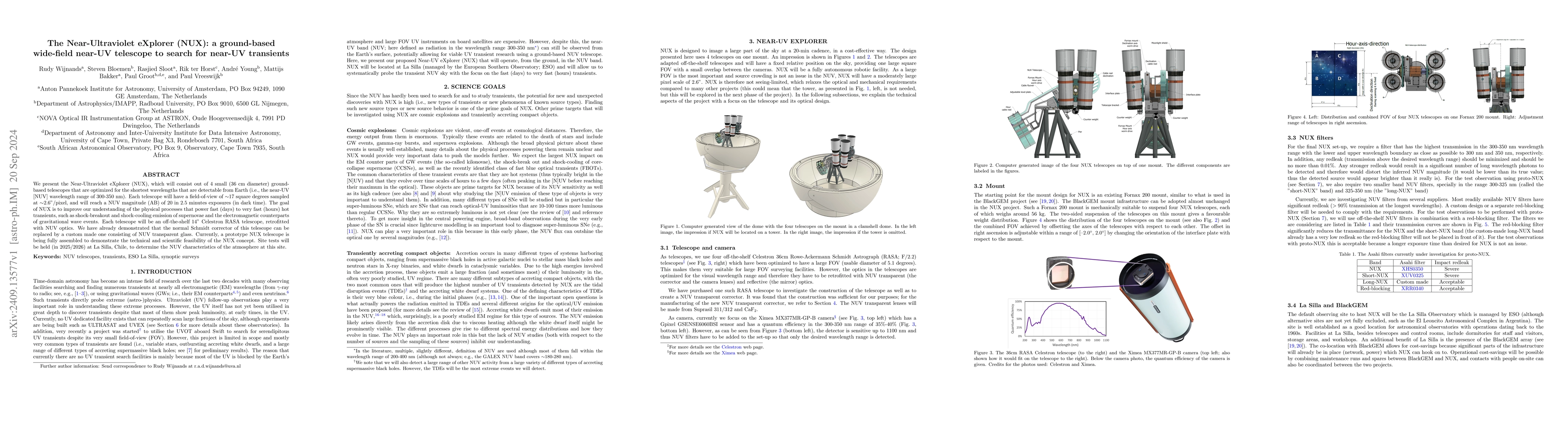 Thumbnail for The Near-Ultraviolet eXplorer (NUX): a ground-based wide-field near-UV
  telescope to search for near-UV transients