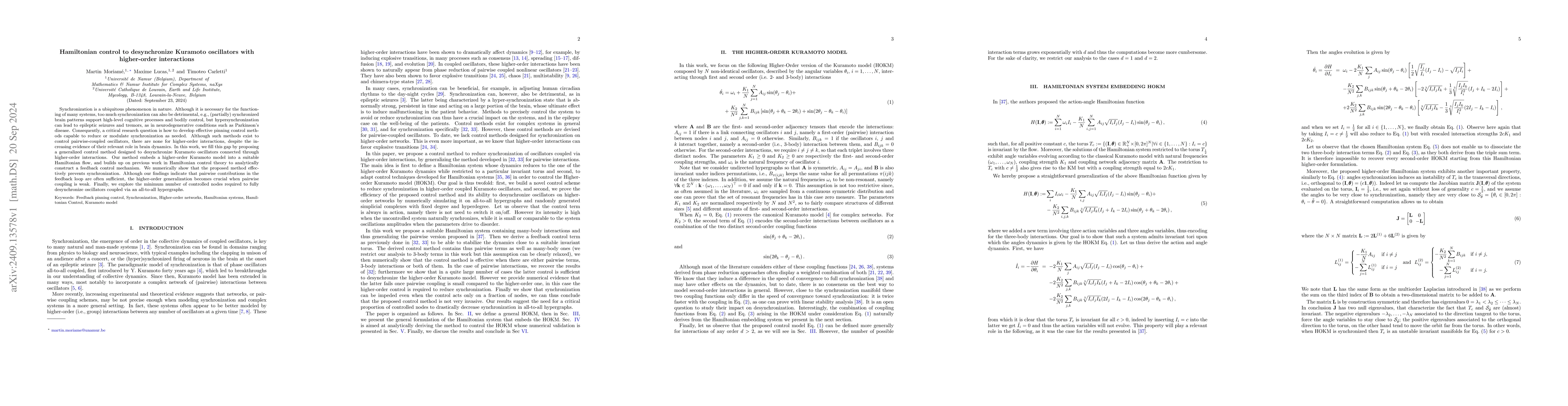 Thumbnail for Hamiltonian control to desynchronize Kuramoto oscillators with
  higher-order interactions