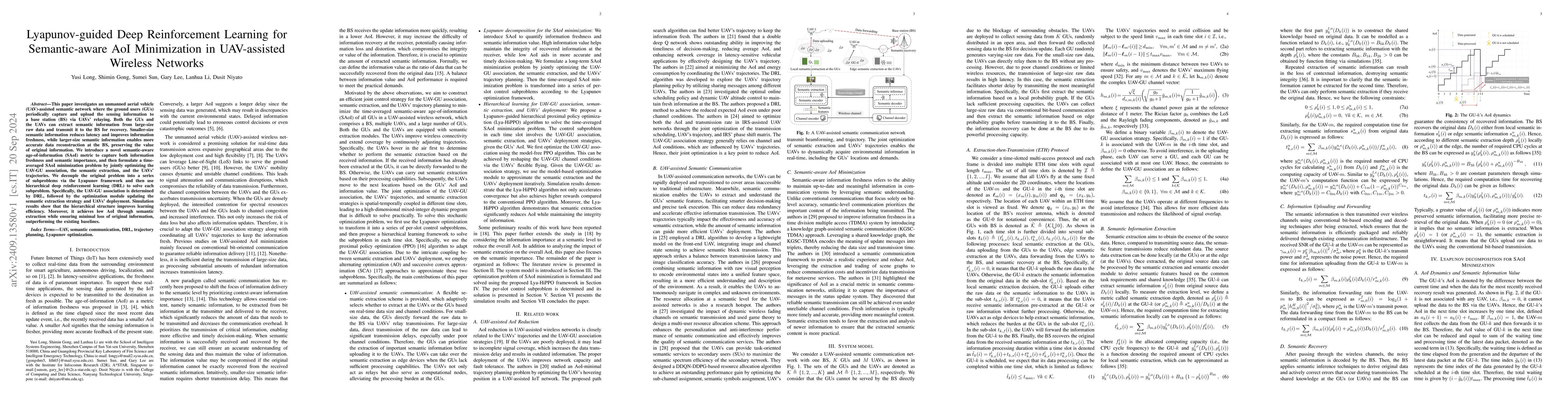 Thumbnail for Lyapunov-guided Deep Reinforcement Learning for Semantic-aware AoI
  Minimization in UAV-assisted Wireless Networks