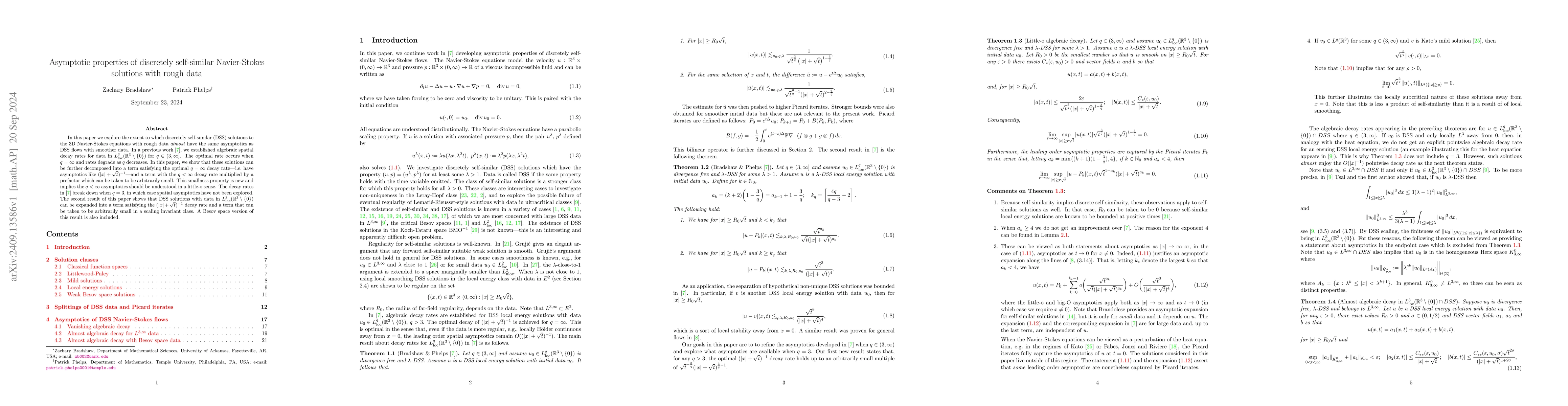 Thumbnail for Asymptotic properties of discretely self-similar Navier-Stokes solutions
  with rough data