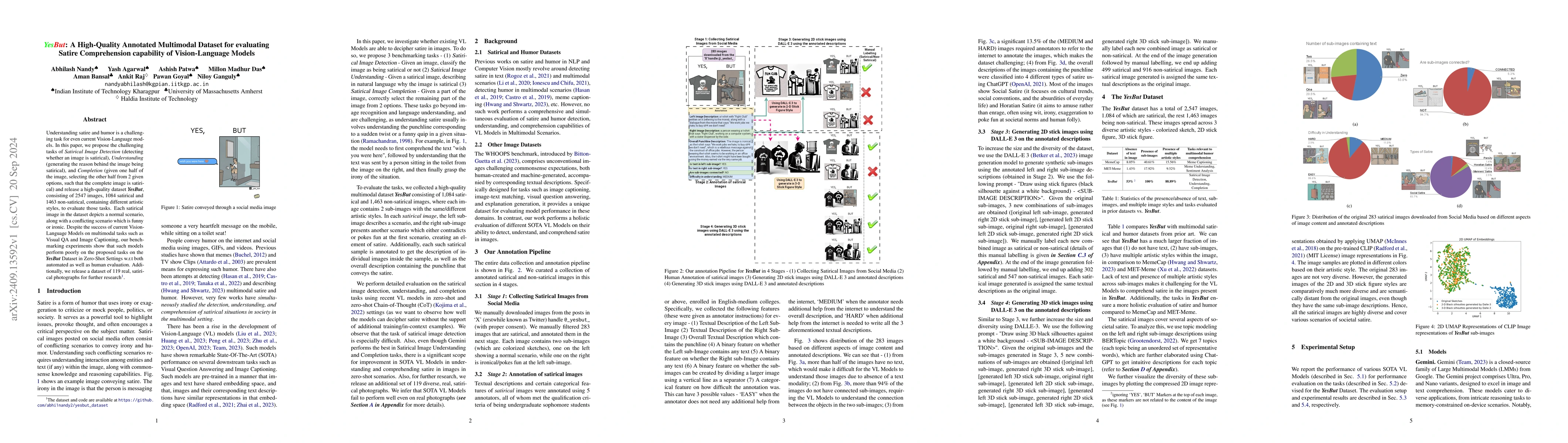 Thumbnail for YesBut: A High-Quality Annotated Multimodal Dataset for evaluating
  Satire Comprehension capability of Vision-Language Models