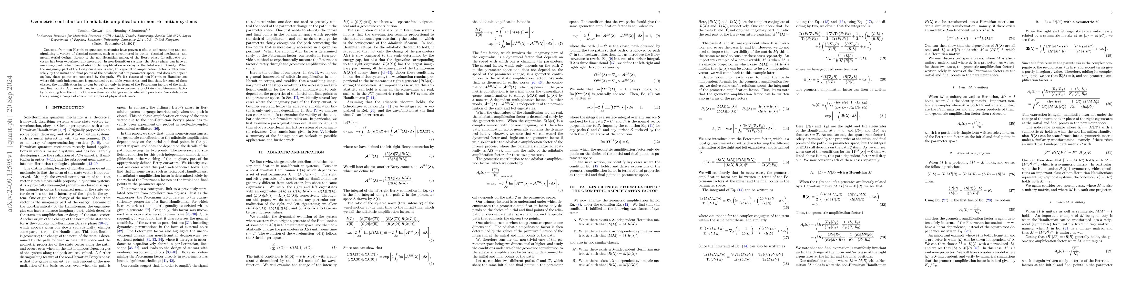 Thumbnail for Geometric contribution to adiabatic amplification in non-Hermitian
  systems