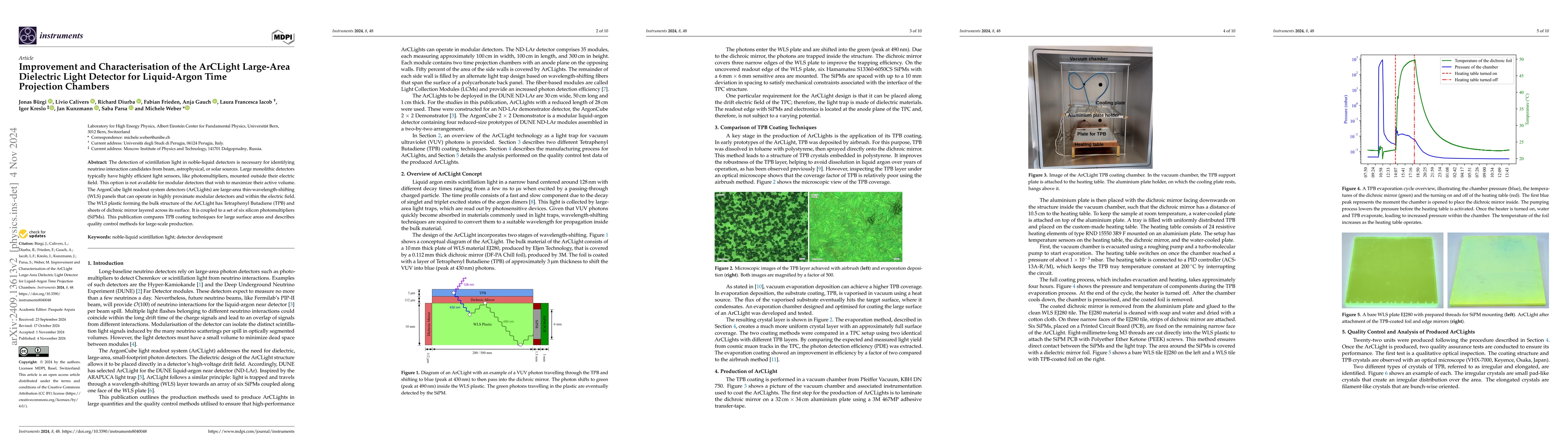 Thumbnail for Improvement and Characterisation of the ArCLight Large-Area Dielectric
  Light Detector for Liquid-Argon Time Projection Chambers