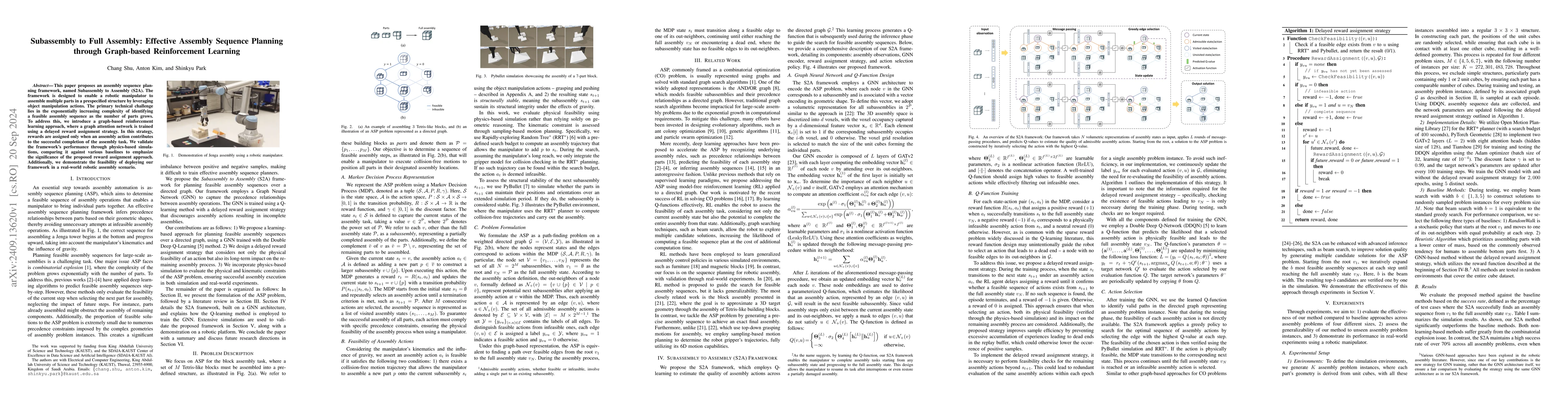 Thumbnail for Subassembly to Full Assembly: Effective Assembly Sequence Planning
  through Graph-based Reinforcement Learning