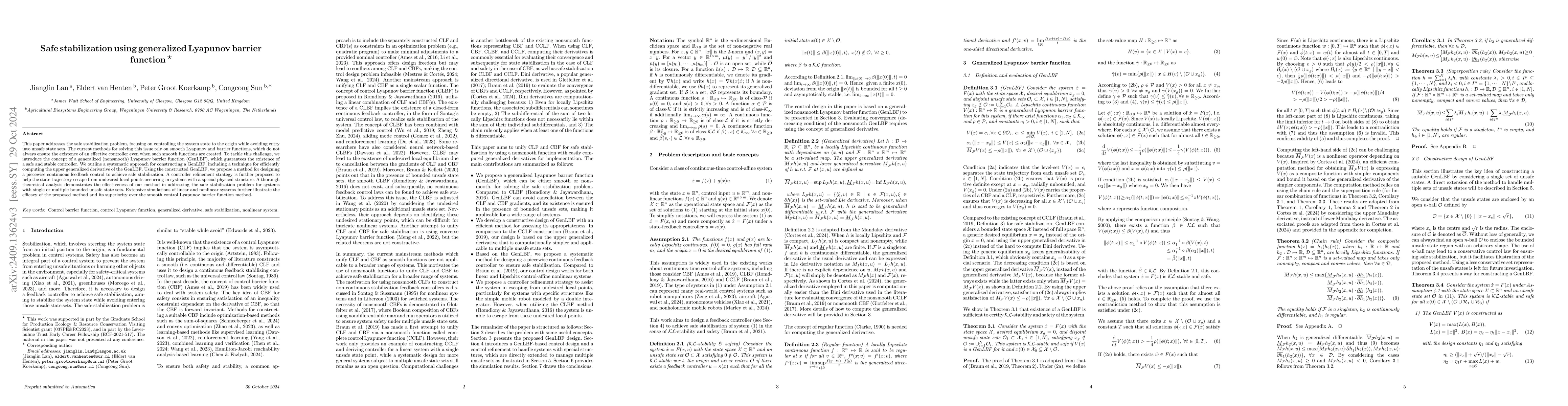 Thumbnail for Safe stabilization using generalized Lyapunov barrier function