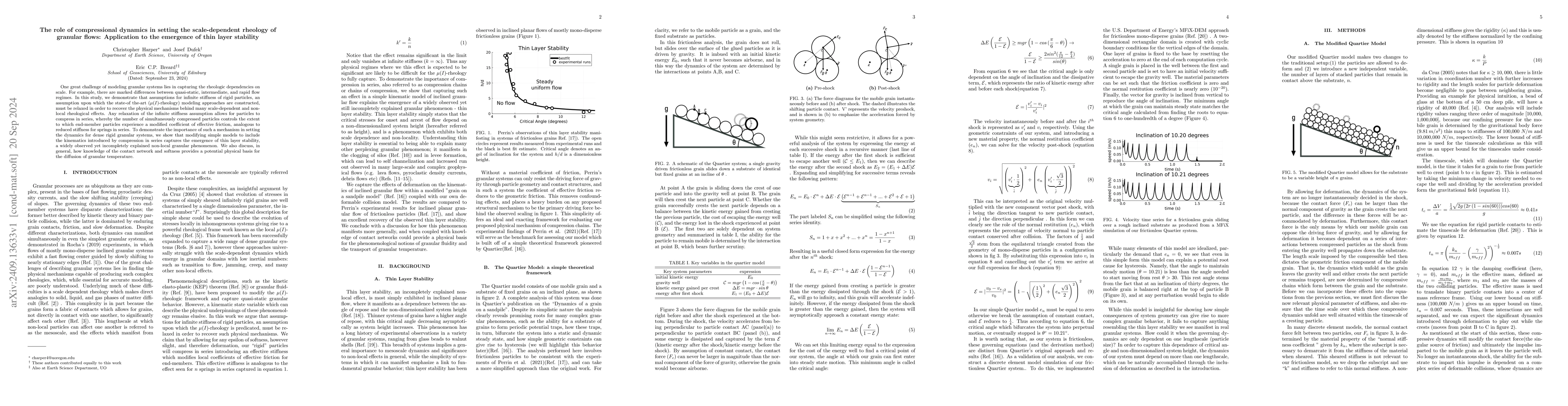 Thumbnail for The role of compressional dynamics in setting the scale-dependent
  rheology of granular flows: Application to the emergence of thin layer
  stability