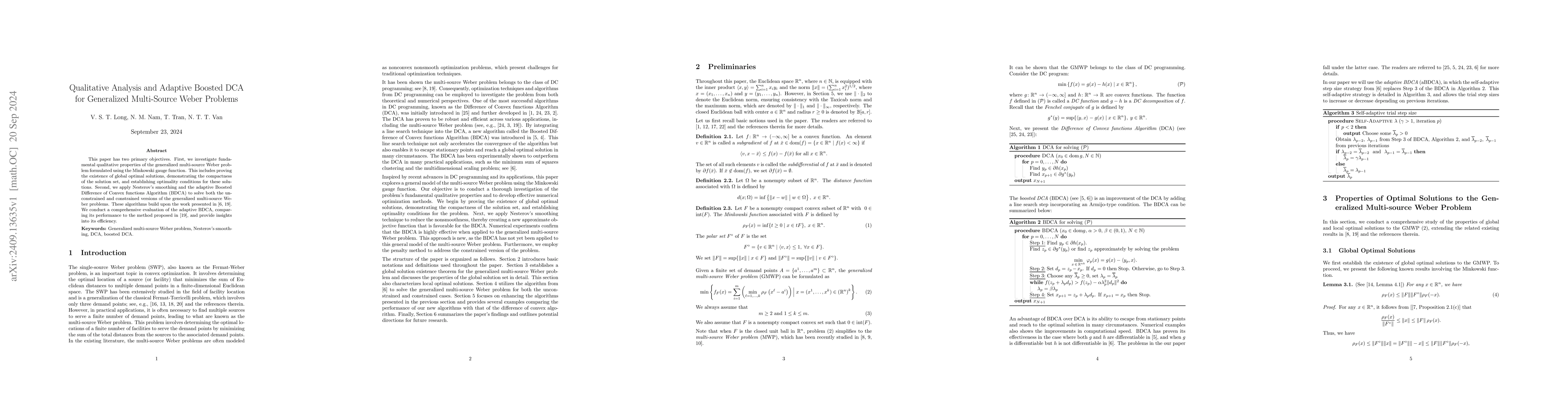 Thumbnail for Qualitative Analysis and Adaptive Boosted DCA for Generalized
  Multi-Source Weber Problems