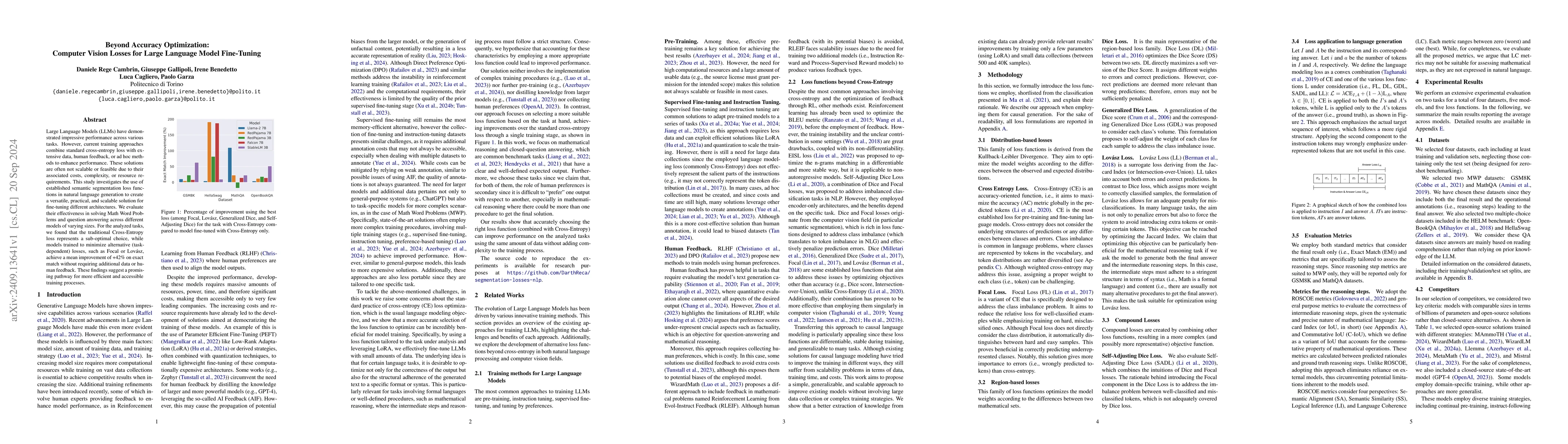 Thumbnail for Beyond Accuracy Optimization: Computer Vision Losses for Large Language
  Model Fine-Tuning