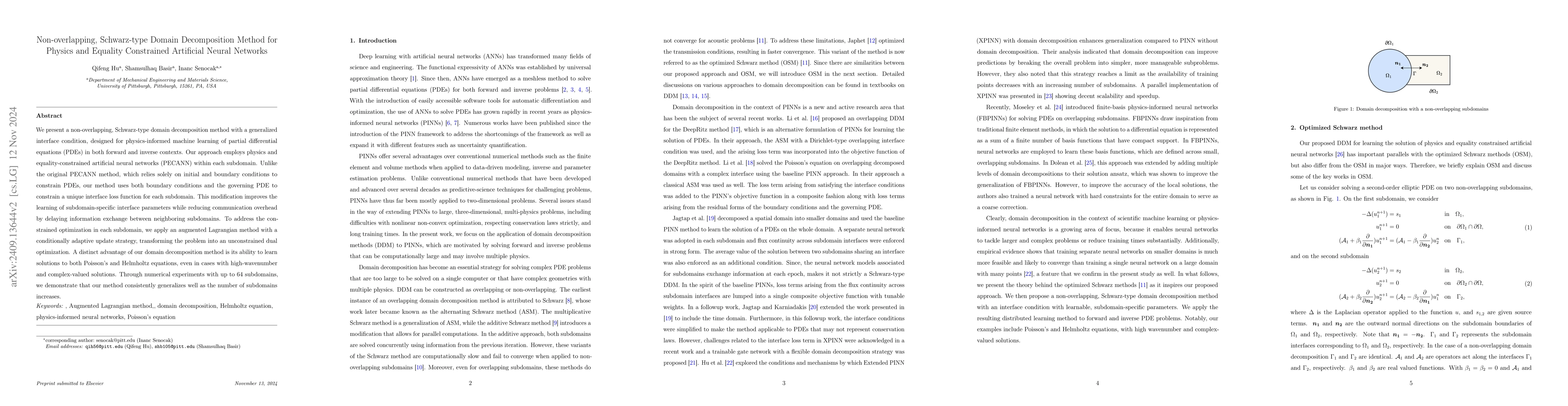 Thumbnail for Non-overlapping, Schwarz-type Domain Decomposition Method for Physics
  and Equality Constrained Artificial Neural Networks
