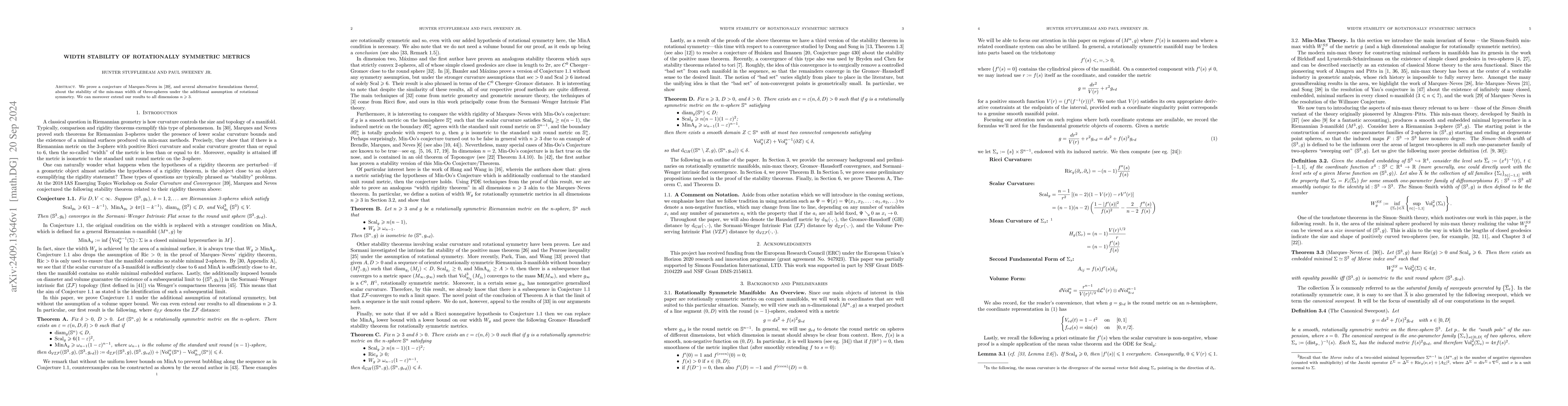 Thumbnail for Width Stability of Rotationally Symmetric Metrics