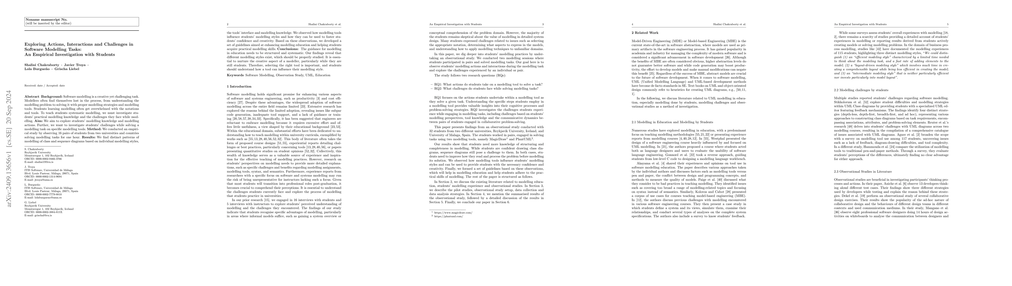 Thumbnail for Exploring Actions, Interactions and Challenges in Software Modelling
  Tasks: An Empirical Investigation with Students