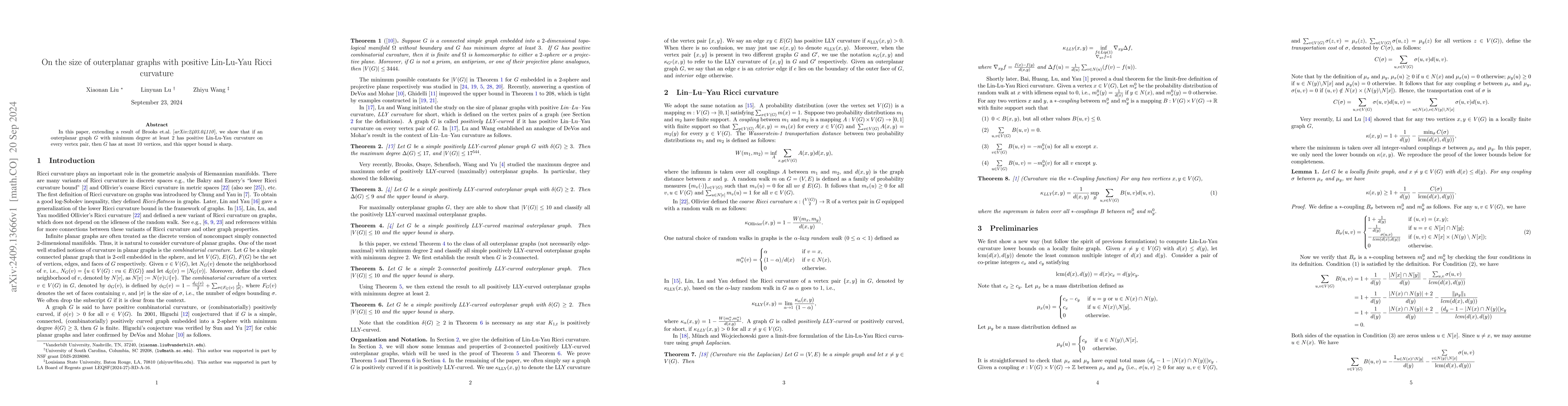 Thumbnail for On the size of outerplanar graphs with positive Lin-Lu-Yau Ricci
  curvature