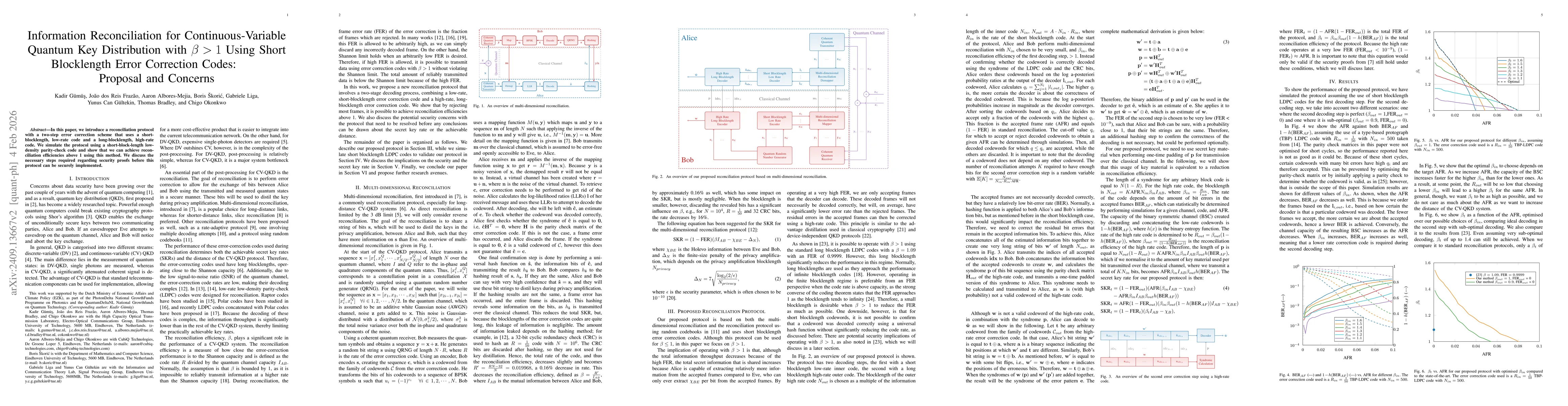 Thumbnail for Information Reconciliation for Continuous-Variable Quantum Key Distribution with $β> 1$ Using Short Blocklength Error Correction Codes: Proposal and Concerns