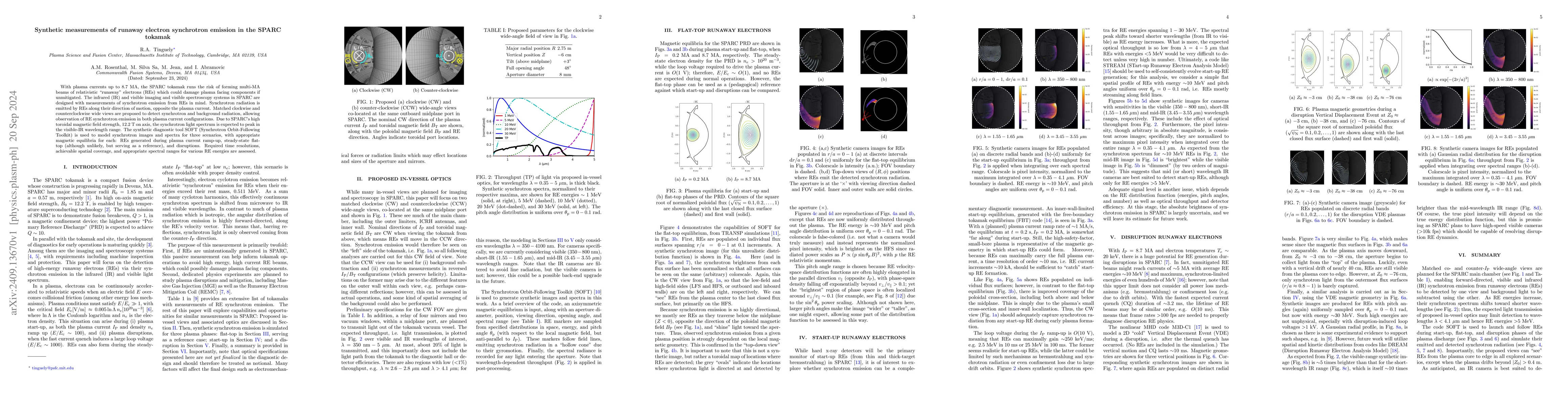 Thumbnail for Synthetic measurements of runaway electron synchrotron emission in the
  SPARC tokamak
