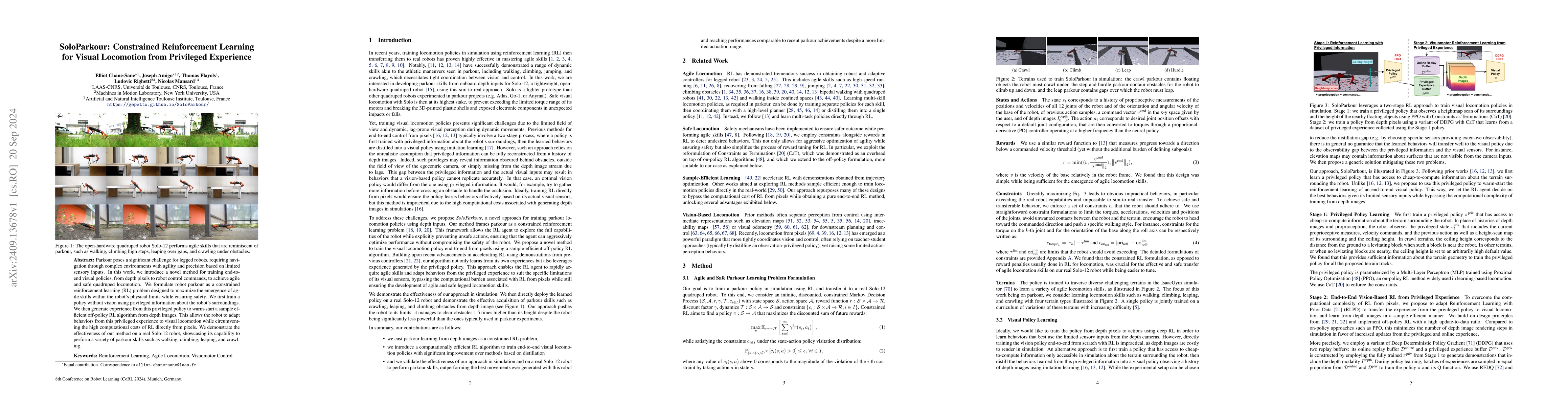Thumbnail for SoloParkour: Constrained Reinforcement Learning for Visual Locomotion
  from Privileged Experience