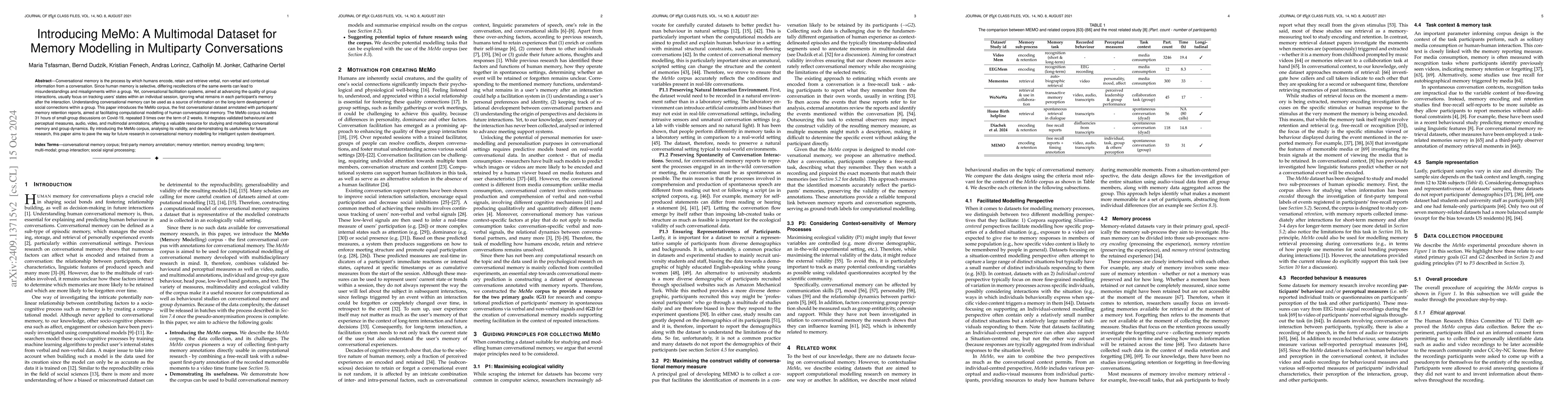 Thumbnail for Introducing MeMo: A Multimodal Dataset for Memory Modelling in
  Multiparty Conversations