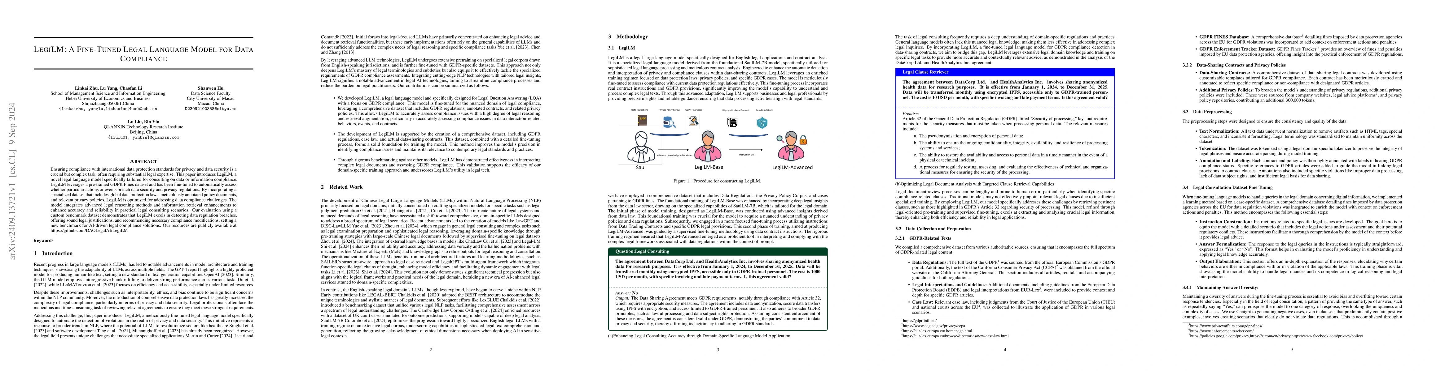 Thumbnail for LegiLM: A Fine-Tuned Legal Language Model for Data Compliance