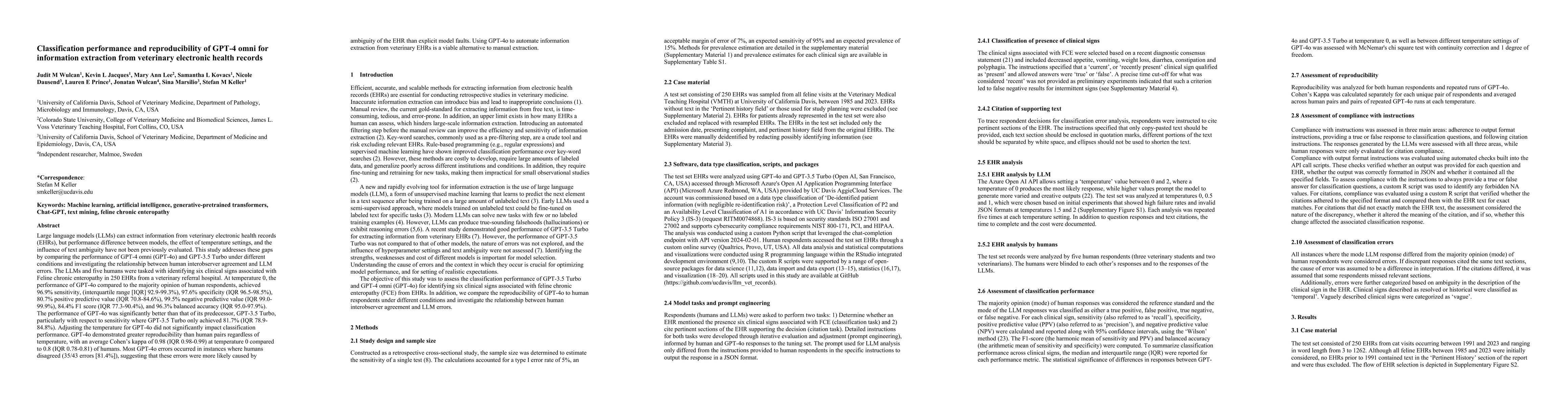 Thumbnail for Classification performance and reproducibility of GPT-4 omni for
  information extraction from veterinary electronic health records
