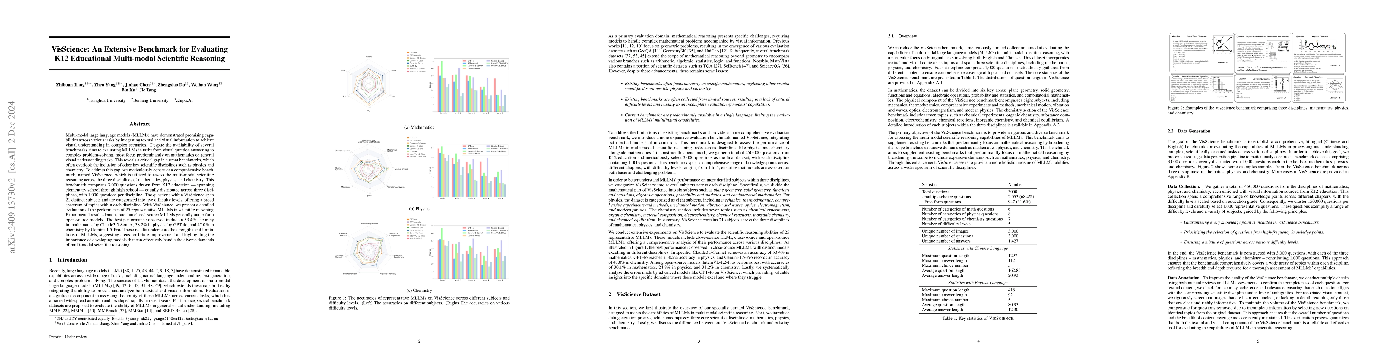 Thumbnail for VisScience: An Extensive Benchmark for Evaluating K12 Educational
  Multi-modal Scientific Reasoning
