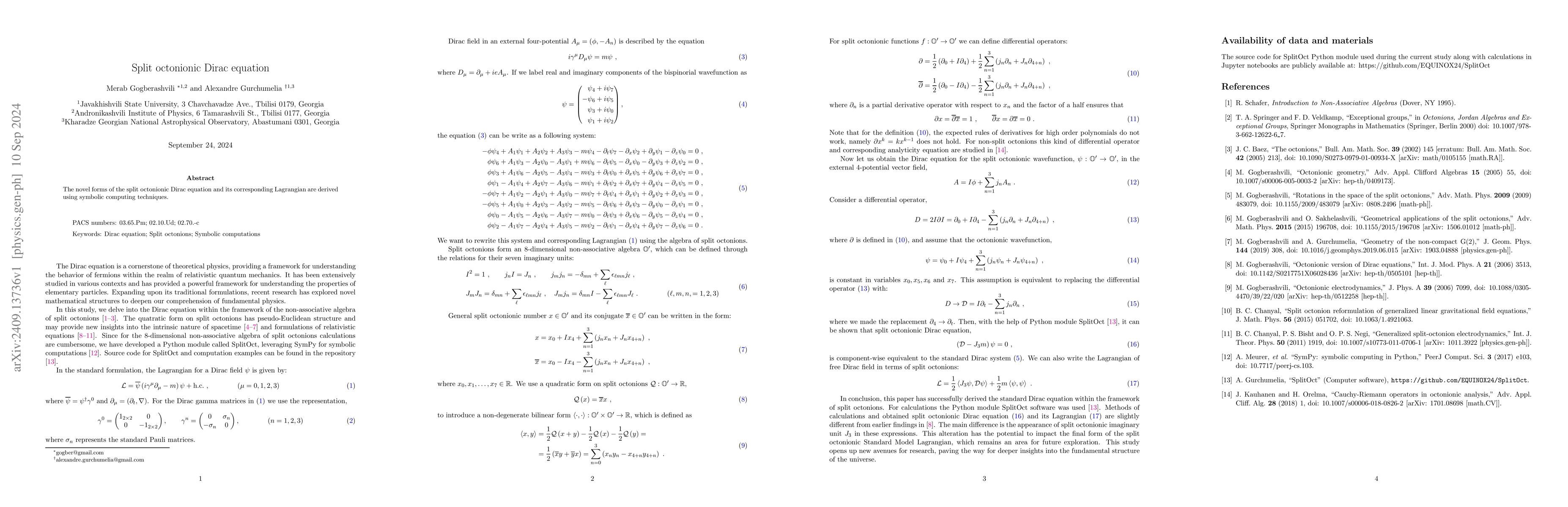Thumbnail for Split octonionic Dirac equation