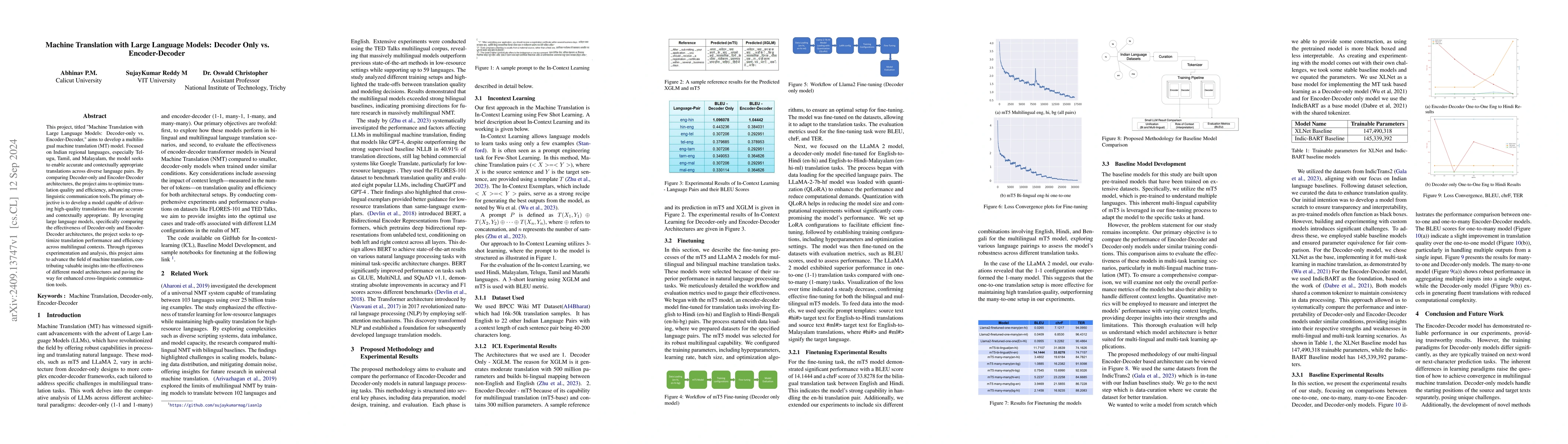 Thumbnail for Machine Translation with Large Language Models: Decoder Only vs.
  Encoder-Decoder