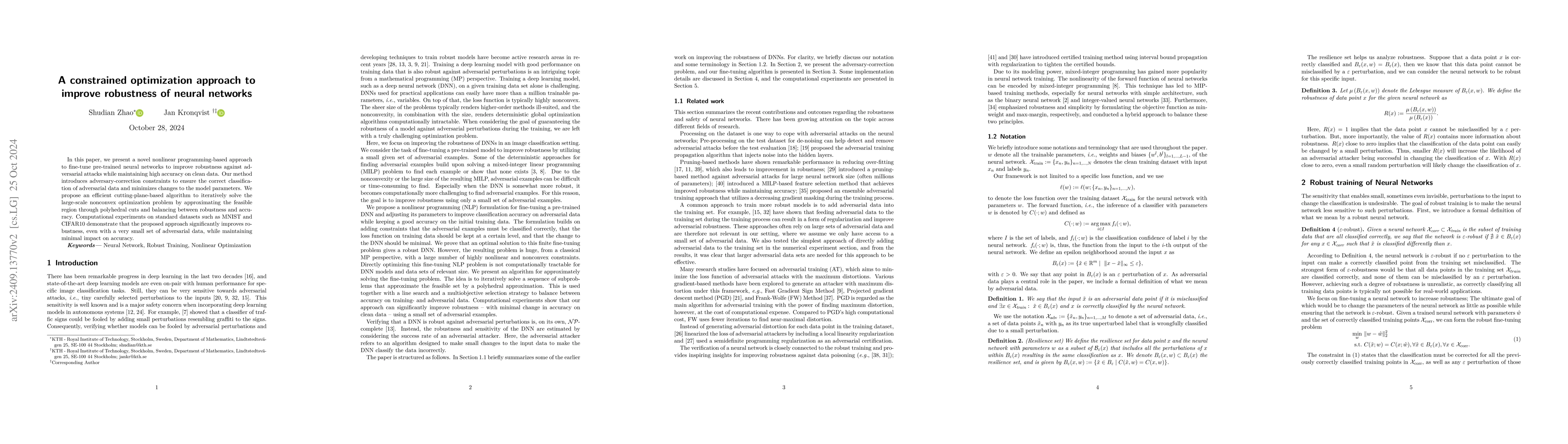Thumbnail for A constrained optimization approach to improve robustness of neural
  networks