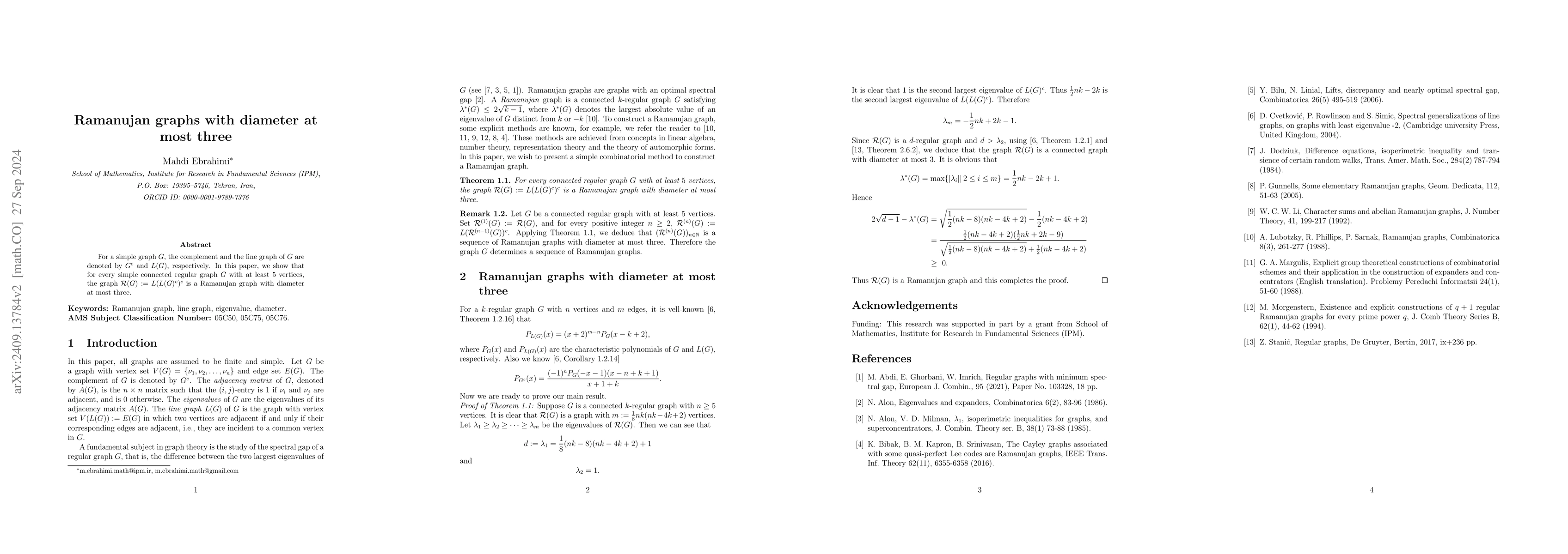 Thumbnail for Ramanujan graphs with diameter at most three