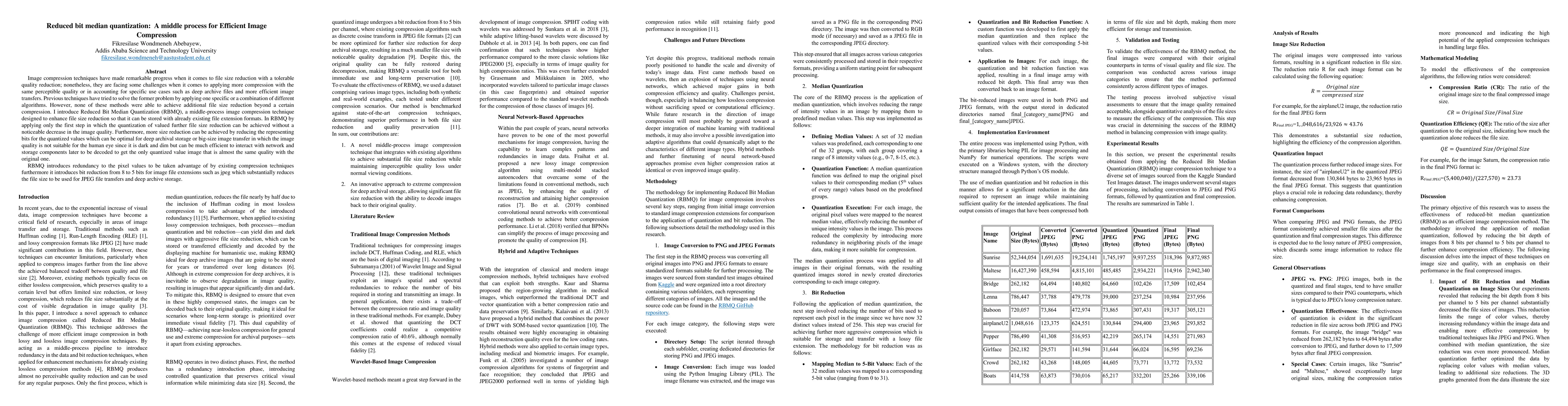 Thumbnail for Reduced bit median quantization: A middle process for Efficient Image
  Compression