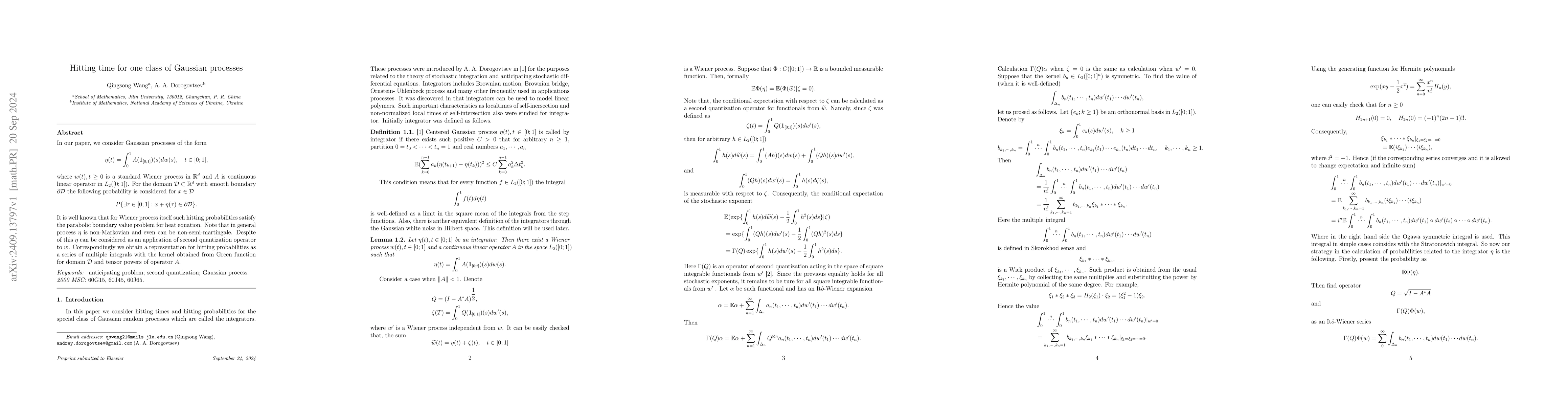Thumbnail for Hitting time for one class of Gaussian proccesses