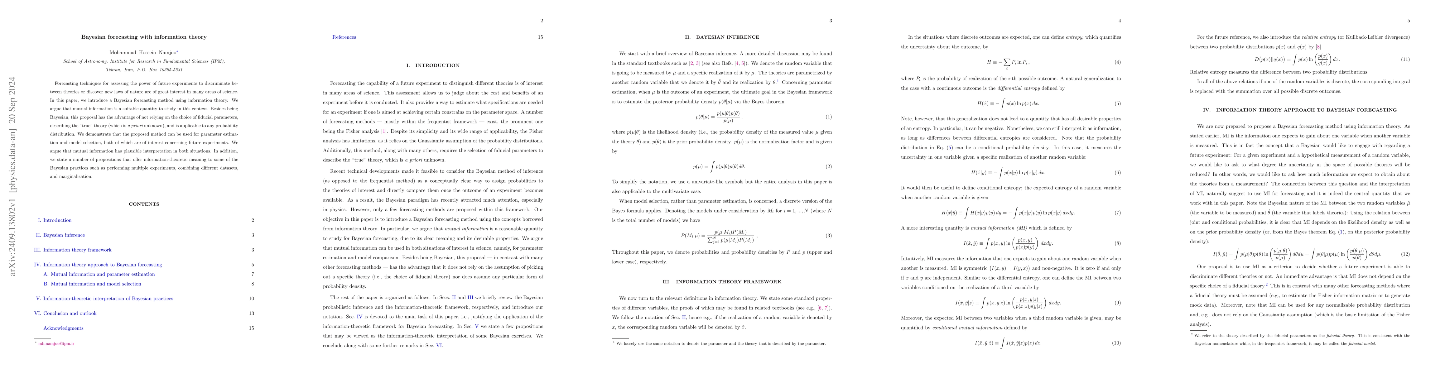 Thumbnail for Bayesian forecasting with information theory