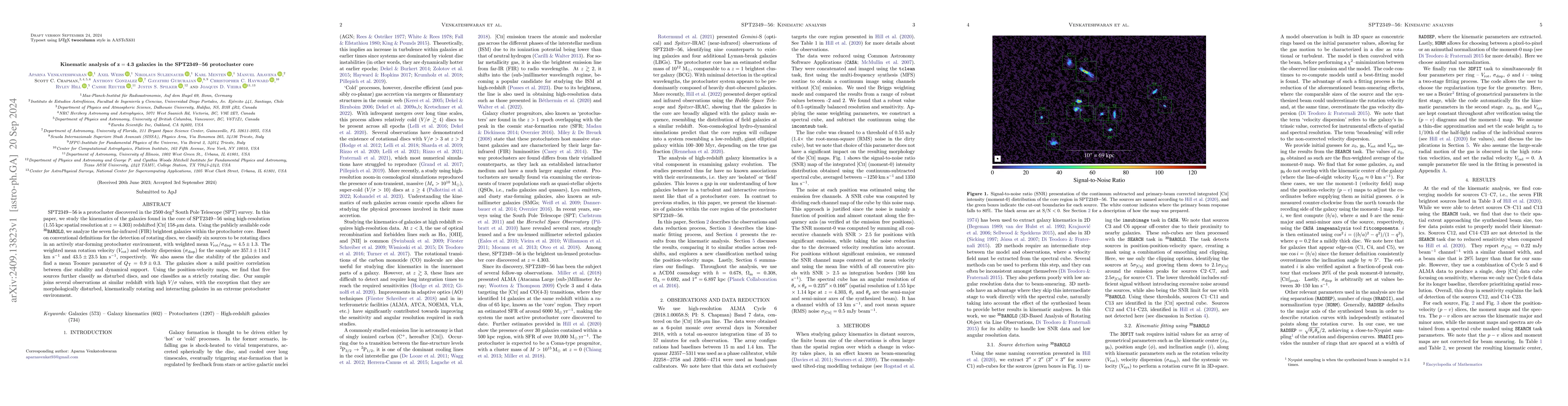 Thumbnail for Kinematic analysis of $\mathbf{z = 4.3}$ galaxies in the SPT2349$-$56
  protocluster core