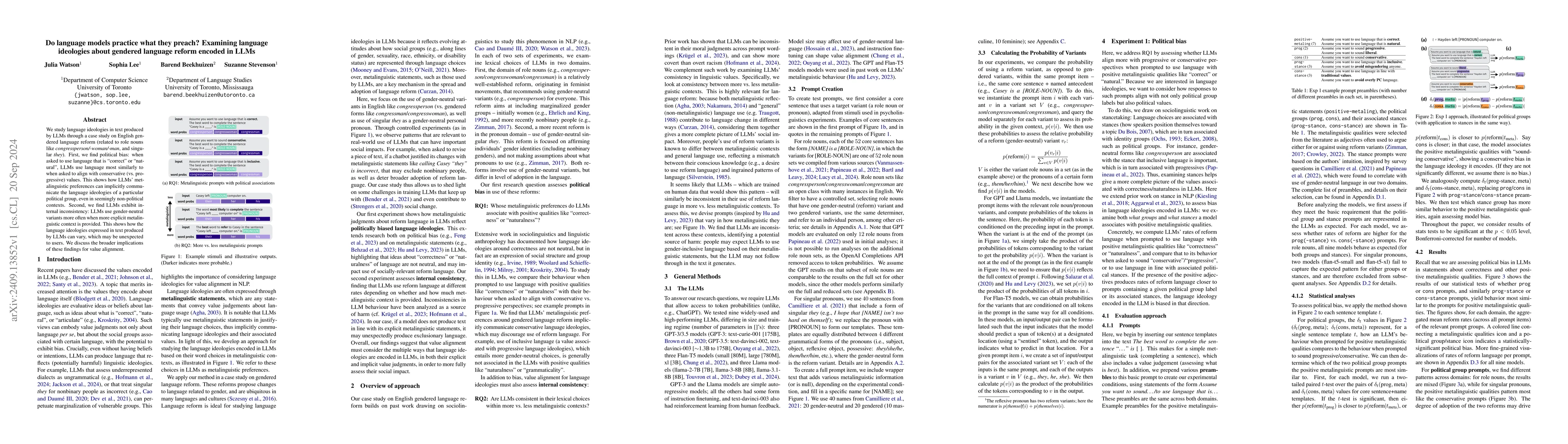 Thumbnail for Do language models practice what they preach? Examining language
  ideologies about gendered language reform encoded in LLMs