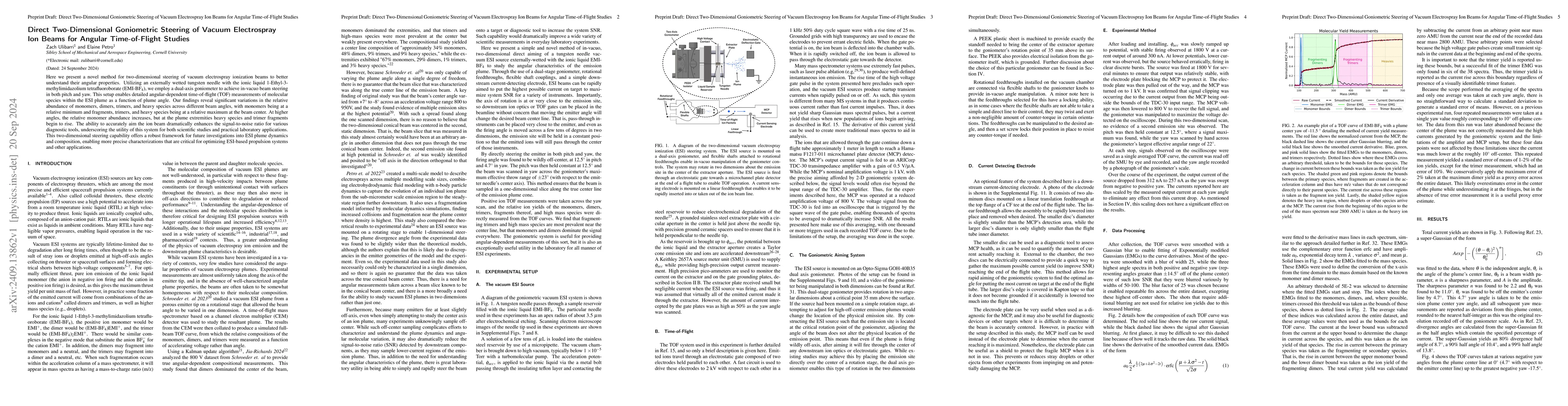 Thumbnail for Direct Two-Dimensional Goniometric Steering of Vacuum Electrospray Ion
  Beams for Angular Time-of-Flight Studies
