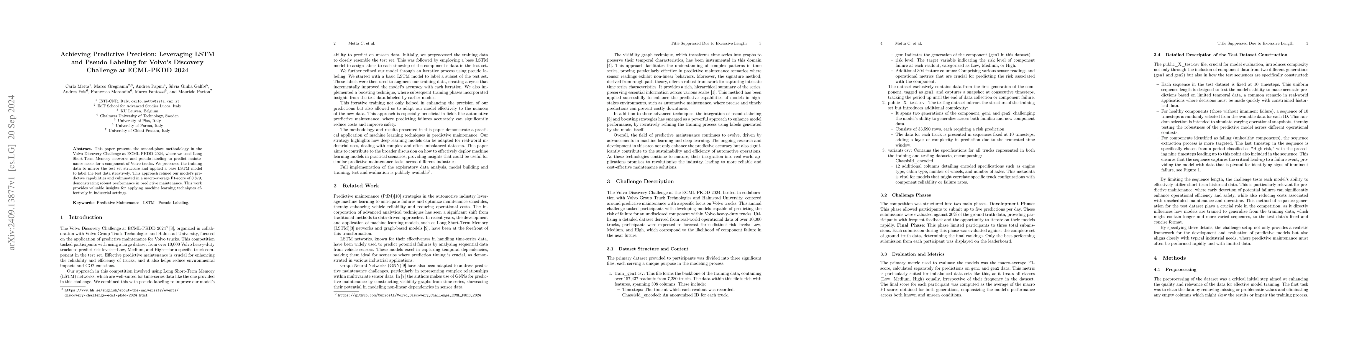 Thumbnail for Achieving Predictive Precision: Leveraging LSTM and Pseudo Labeling for
  Volvo's Discovery Challenge at ECML-PKDD 2024