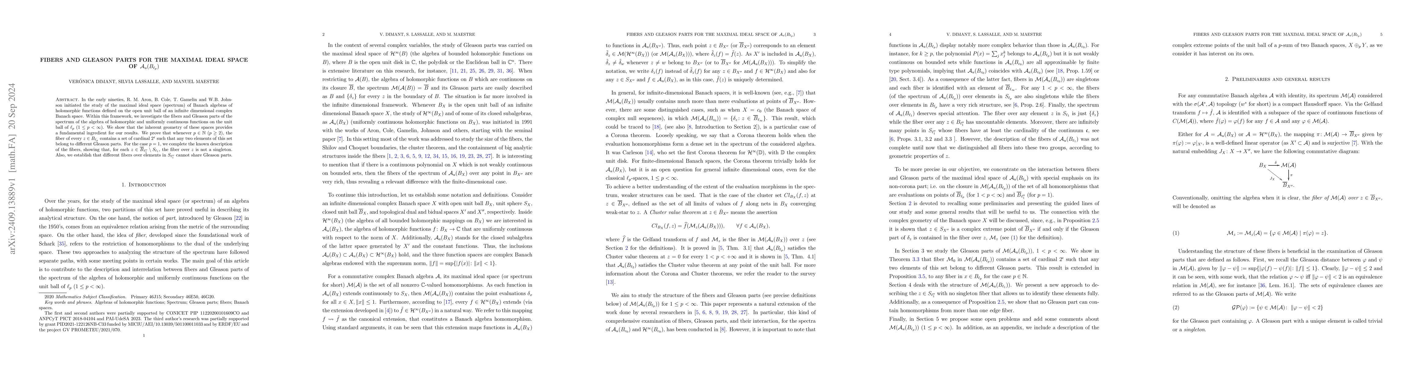 Thumbnail for Fibers and Gleason parts for the maximal ideal space of $\mathcal
  A_u(B_{\ell_p})$