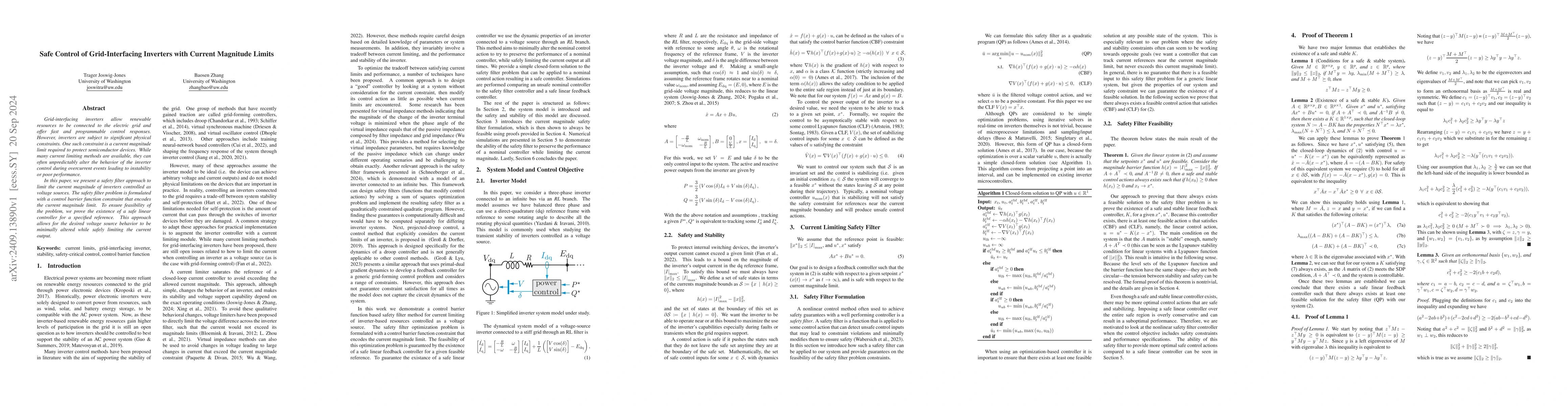 Thumbnail for Safe Control of Grid-Interfacing Inverters with Current Magnitude Limits