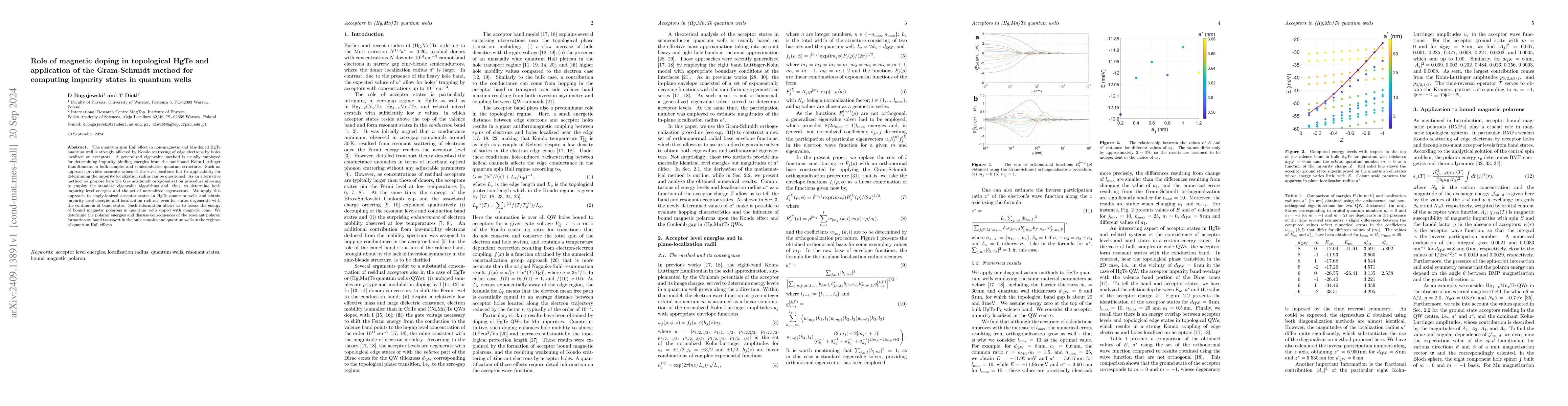 Thumbnail for Role of magnetic doping in topological HgTe and application of the
  Gram-Schmidt method for computing impurity states in quantum wells