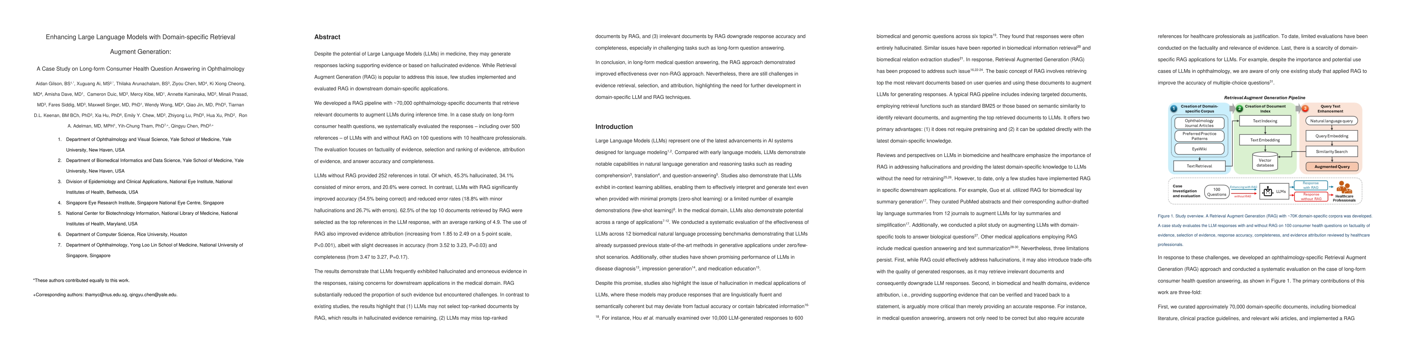 Thumbnail for Enhancing Large Language Models with Domain-specific Retrieval Augment
  Generation: A Case Study on Long-form Consumer Health Question Answering in
  Ophthalmology