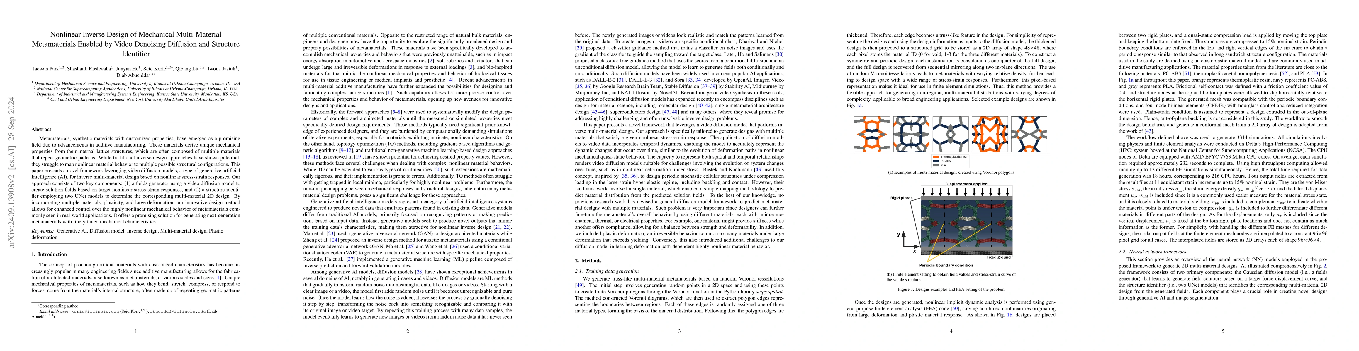 Thumbnail for Nonlinear Inverse Design of Mechanical Multi-Material Metamaterials
  Enabled by Video Denoising Diffusion and Structure Identifier
