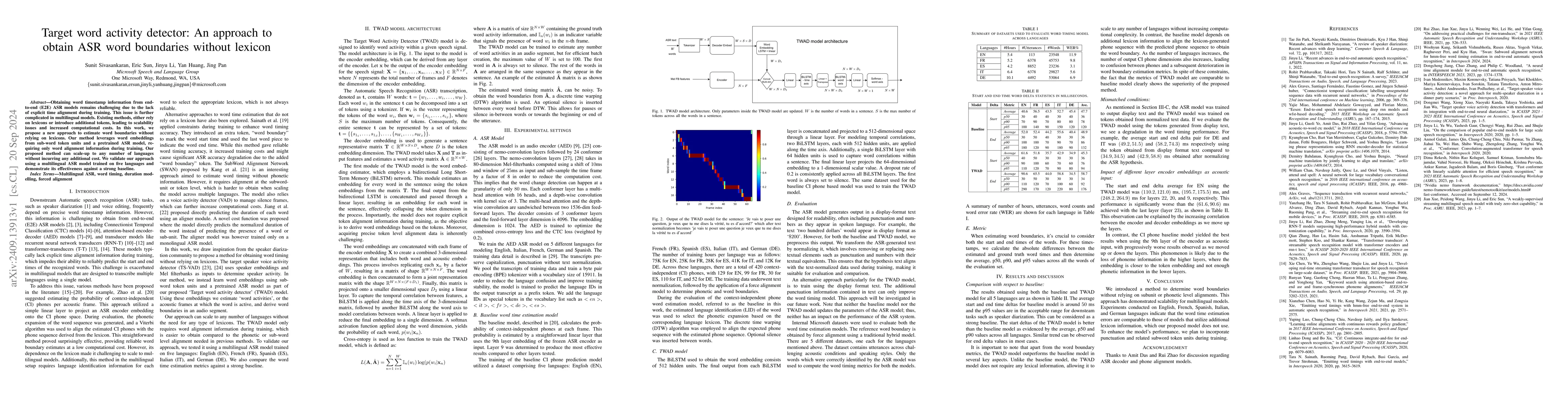 Thumbnail for Target word activity detector: An approach to obtain ASR word boundaries
  without lexicon
