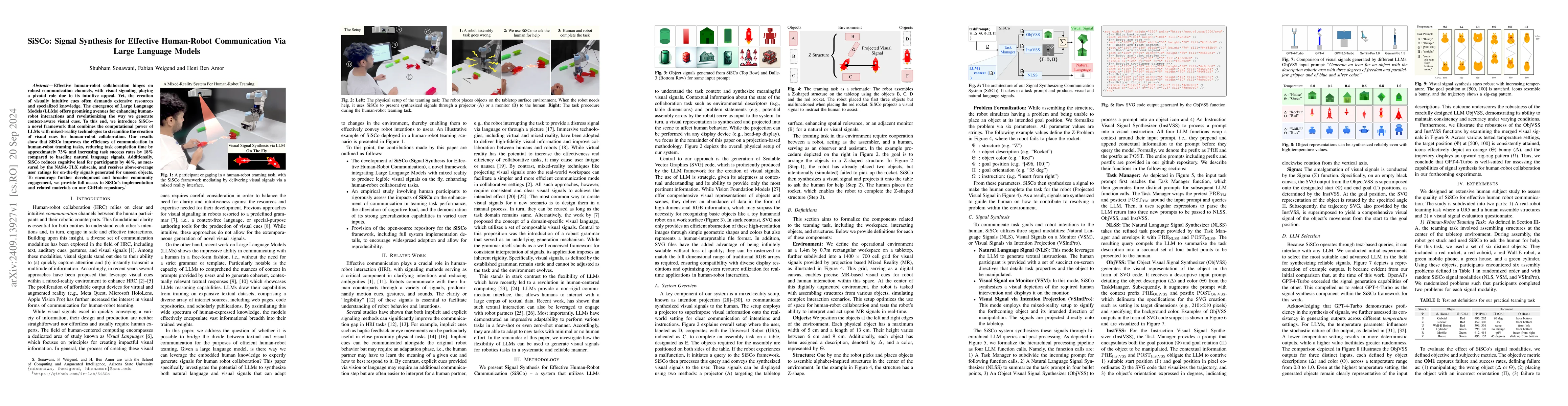 Thumbnail for SiSCo: Signal Synthesis for Effective Human-Robot Communication Via
  Large Language Models