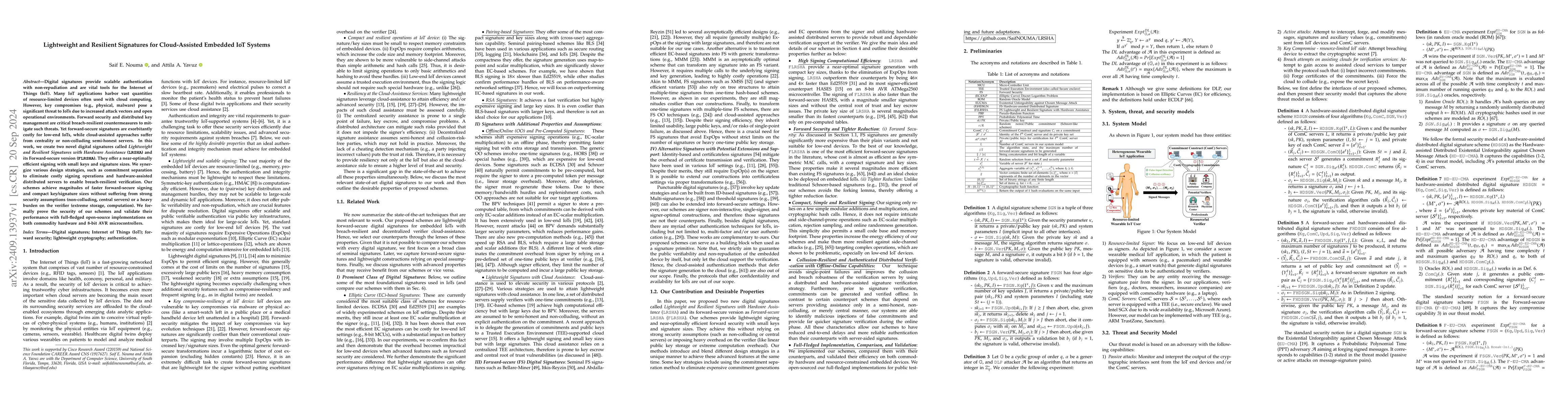 Thumbnail for Lightweight and Resilient Signatures for Cloud-Assisted Embedded IoT
  Systems
