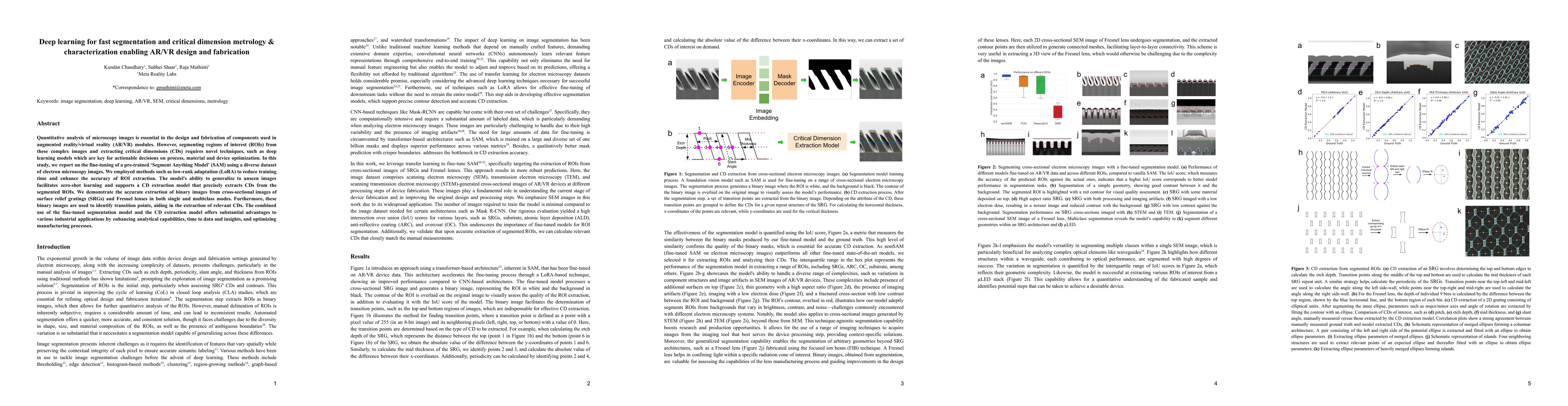Thumbnail for Deep learning for fast segmentation and critical dimension metrology &
  characterization enabling AR/VR design and fabrication